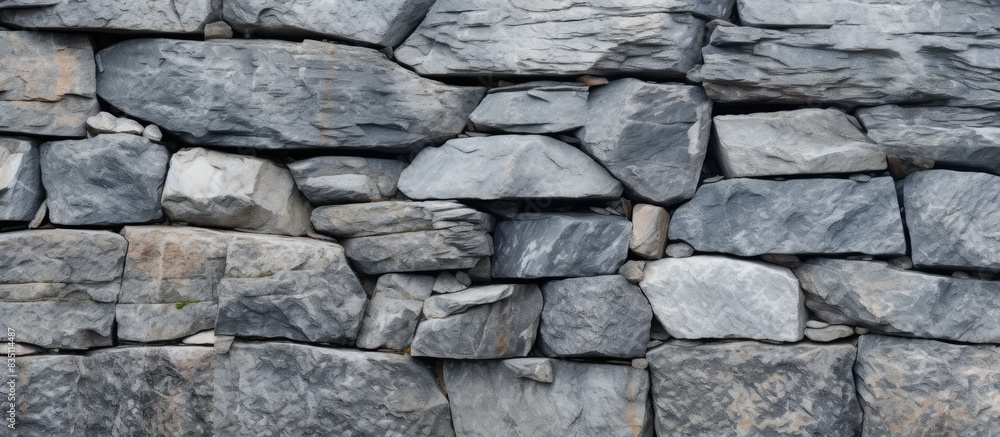 Aufkleber Close-up image of a textured natural rock wall with a smooth granite surface and space for adding details or text. with copy space image. Place for adding text or design
