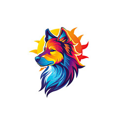 Naklejka premium Dog head with sun background