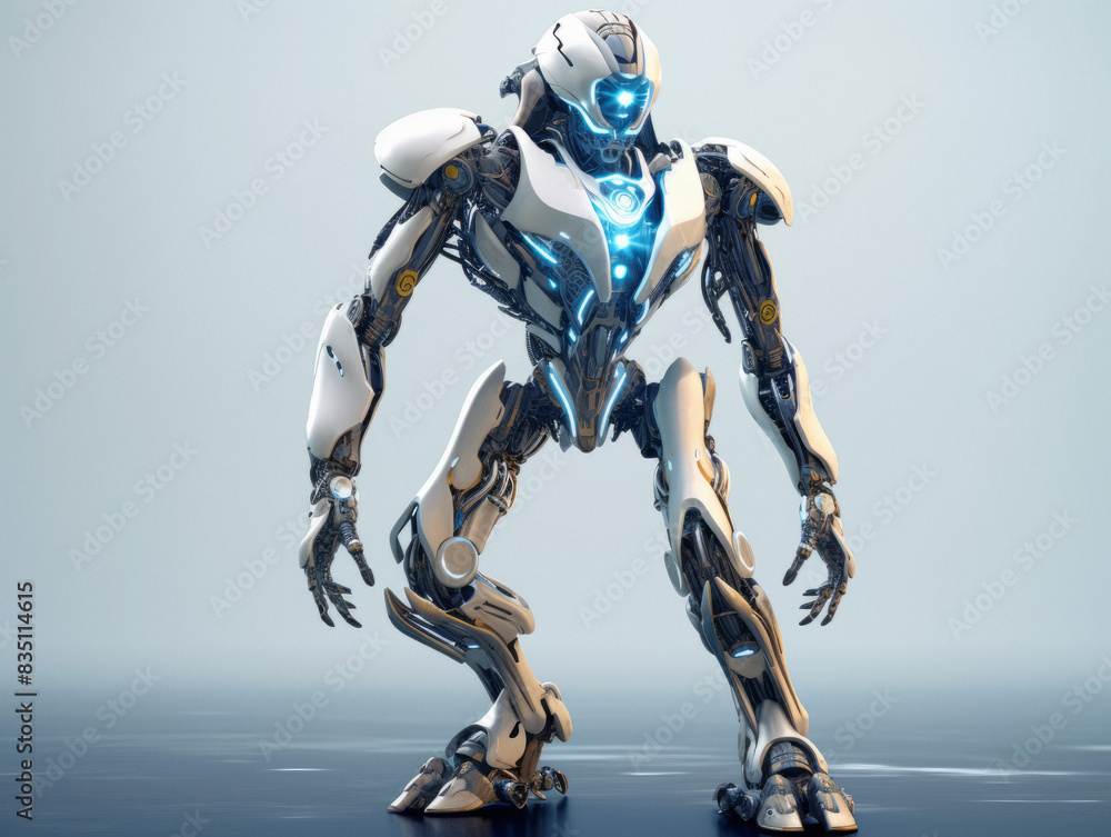 Aufkleber Advanced robot design with glowing elements on a simple background, embodying futuristic technology concept. Generative AI