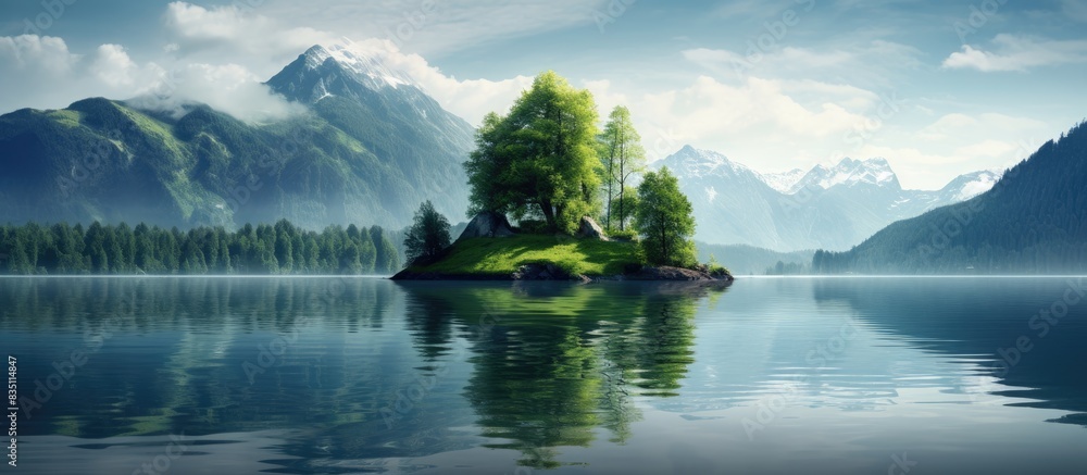 Aufkleber Scenic island in a tranquil lake with a tranquil setting and copy space image.