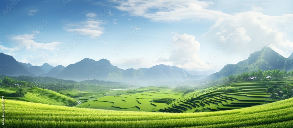 Leinwandbilder rice paddy fields with copy space image offer a serene view of the landscape.