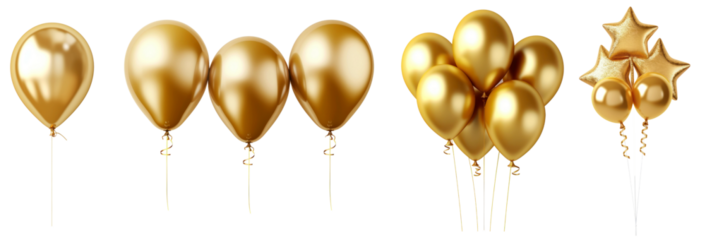 Gold balloons png element set on transparent background