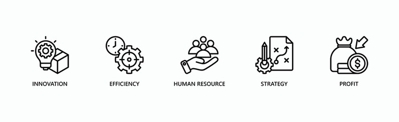 Synergy And Optimization Banner Web Icon Vector Illustration Concept With Icon Of Innovation, Efficiency, Human Resource, Strategy, And Profit