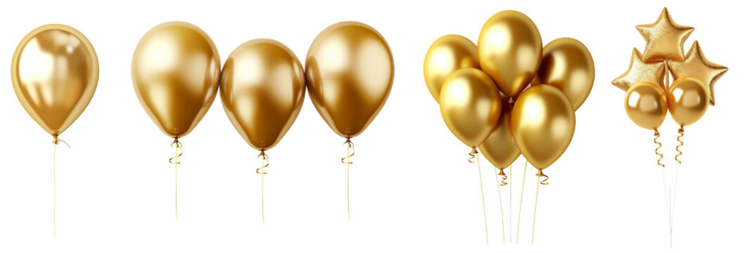 Fototapeta Gold balloons png element set on transparent background