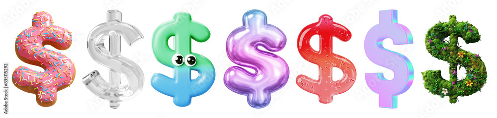 Poster 3d dollar icons png element set on transparent background