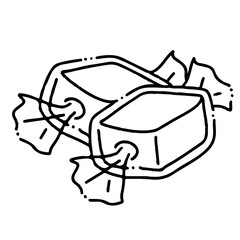 Illustration au trait noir de caramels au beurre salé