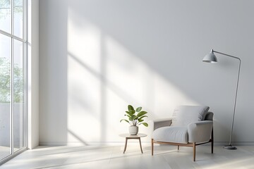 A Serene and Minimalist Reading Nook with Cozy Furnishings and Natural Lighting