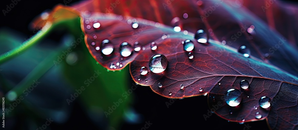 Aufkleber Close-up of a leaf with water droplets, providing a captivating copy space image.