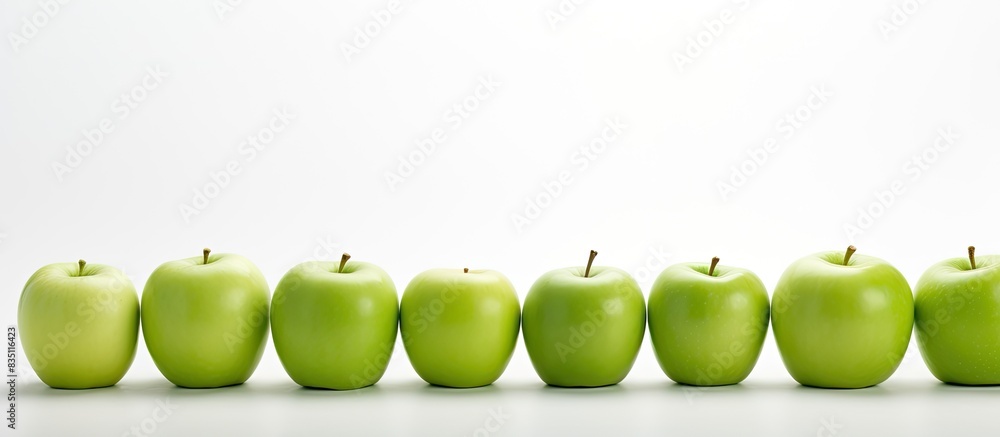 Poster green apples displayed against a white backdrop with copy space image.