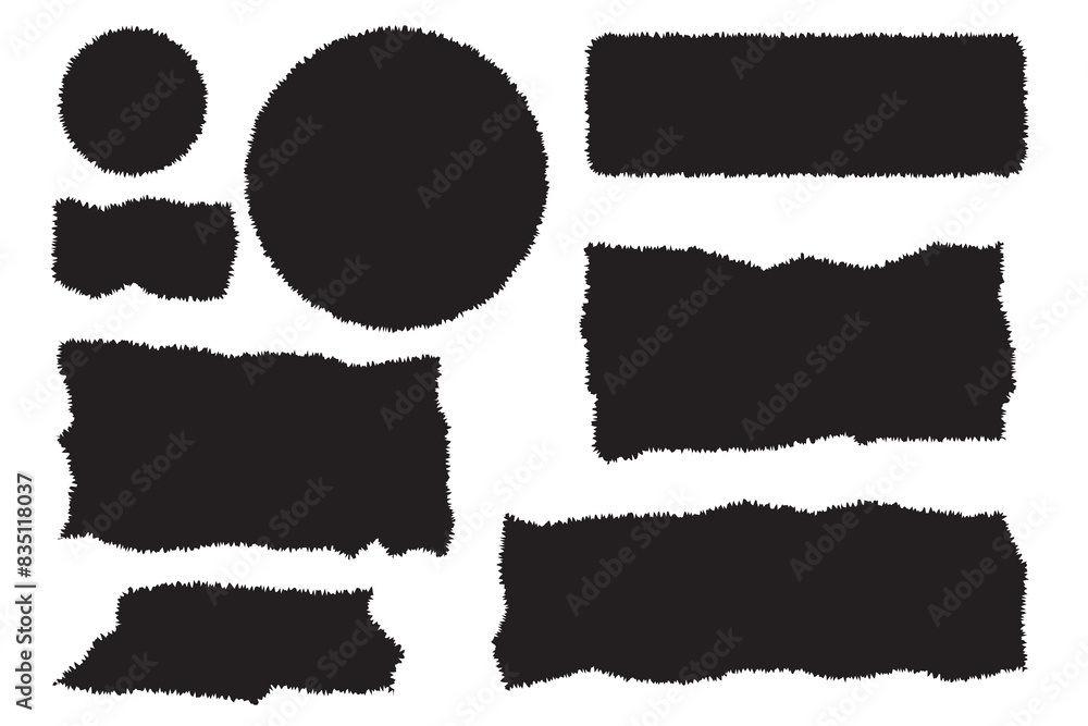 Aufkleber torn paper frames with rough edges vector set. black square shapes with ripped jagged borders on whi