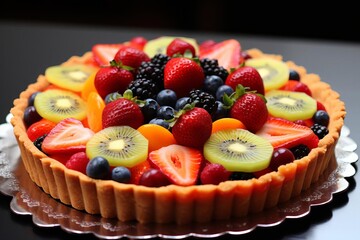 Another fresh fruit tart with detailed decorations,