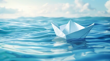 Navigating business challenges with a paper boat altering paths, symbolizing flexibility and strategic thinking. Perfect for business strategy and innovation imagery