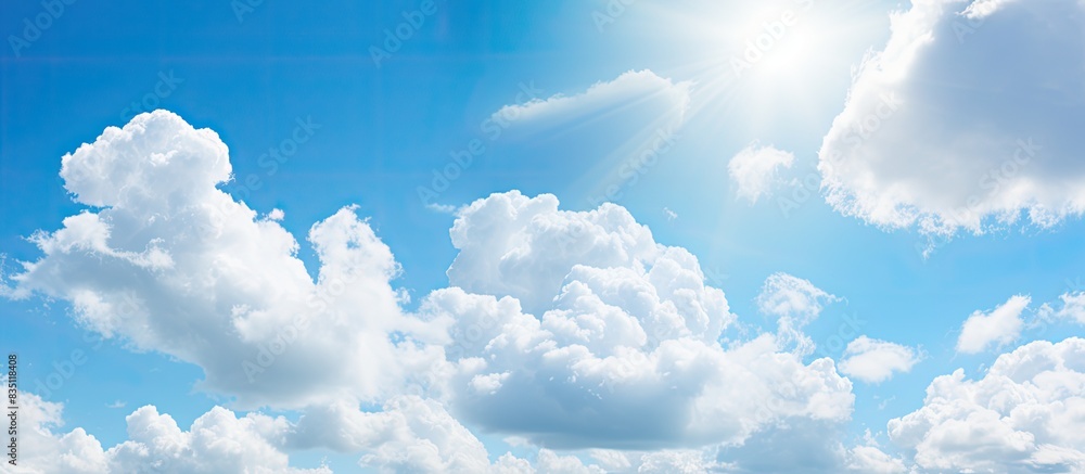 Poster sunny blue sky with a fluffy white cloud in a serene setting, ideal for a copy space image.