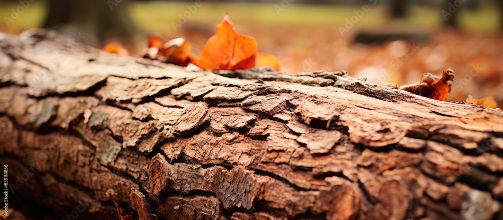 Aufkleber close-up shot of an autumnal old tree trunk showcasing natural textures with a copy space image.