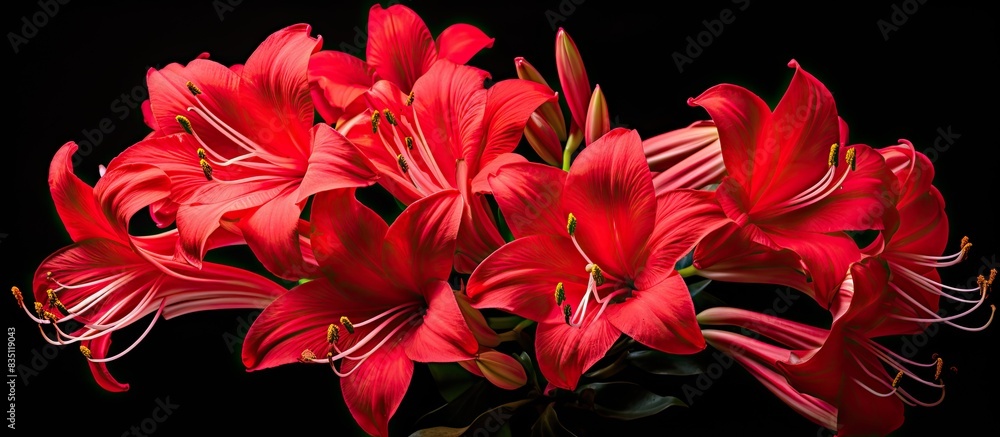 Poster gorgeous red hurricane lilies create a stunning display, perfect for a copy space image.