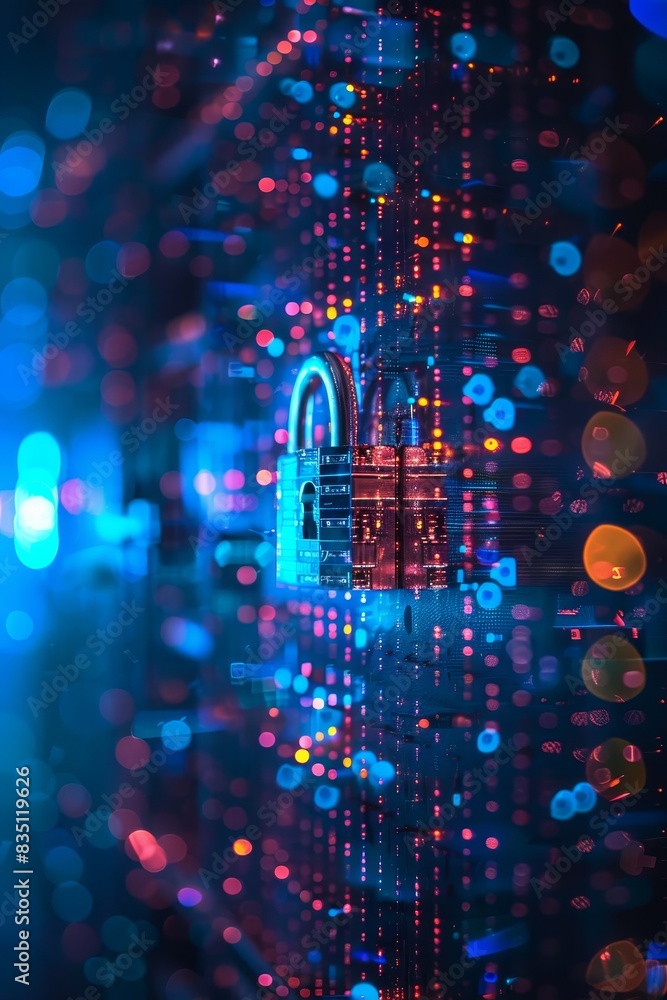 Poster modern technology concept: protect data and networks from online threats with secure cyber defense m