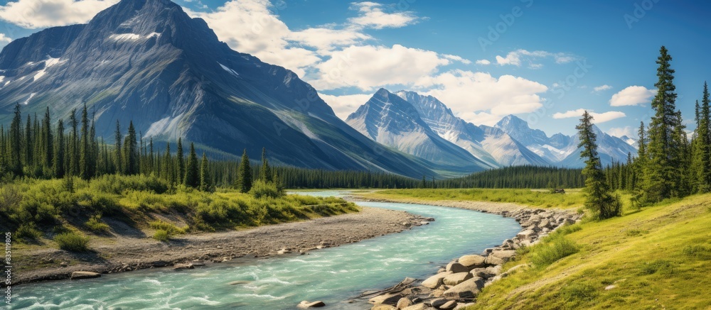 Aufkleber scenic mountain view with copy space image of a winding river below.