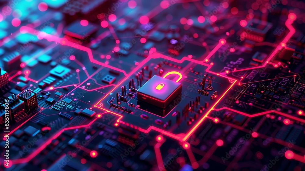 Poster modern technology concept: protect data and networks from online threats with secure cyber defense m