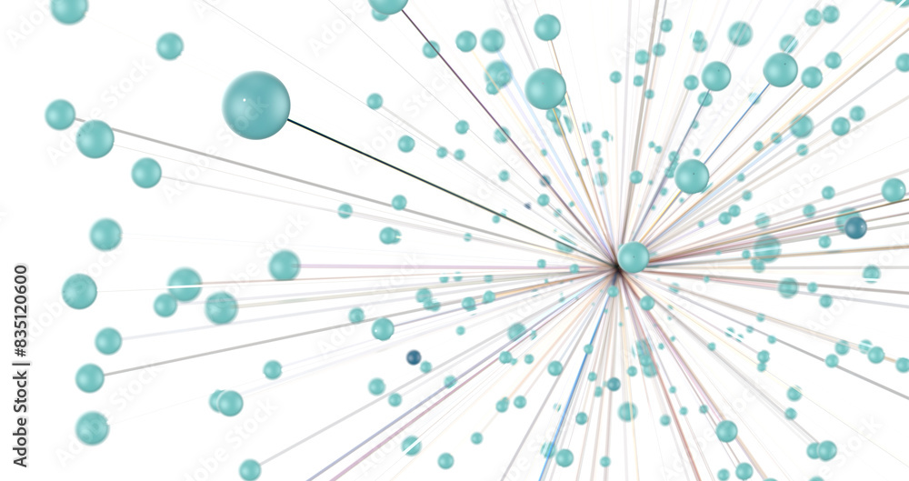 Poster Big data visualization. Network connection structure with chaotic distribution of points and lines. 3D rendering.