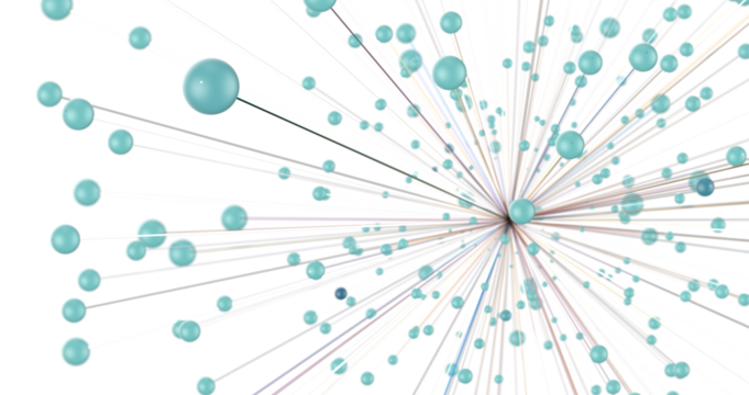Big data visualization. Network connection structure with chaotic distribution of points and lines. 3D rendering.