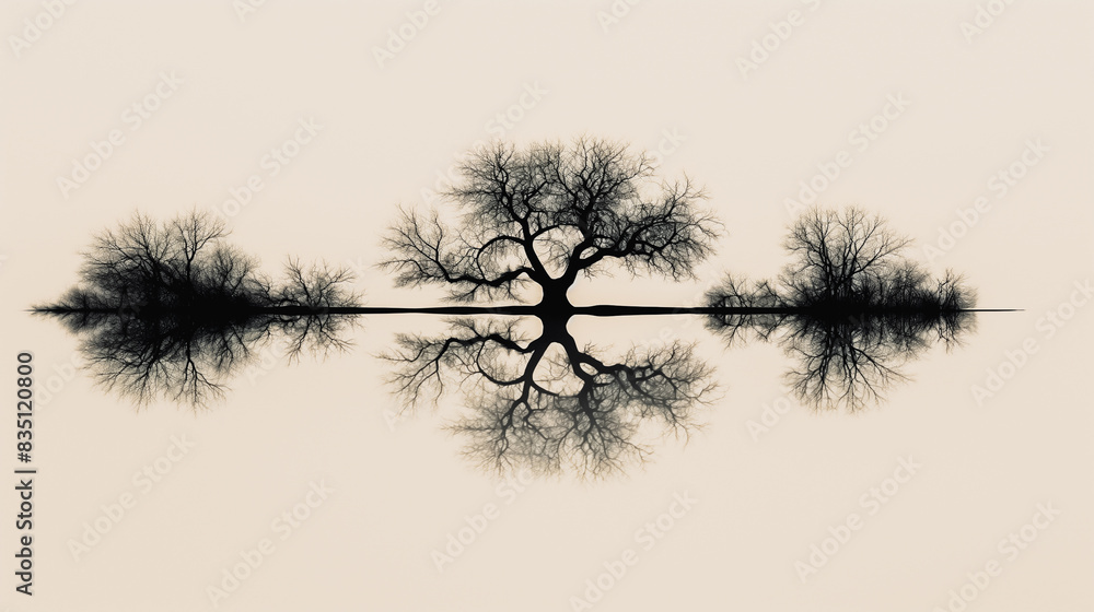 Poster silhouette of a tree branch is reflected shadow.