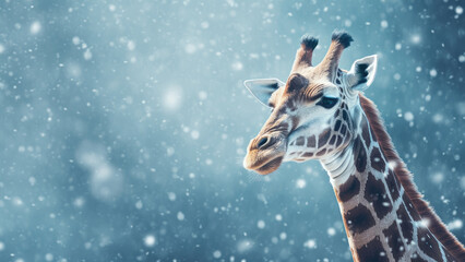 Giraffe in snowy landscape  