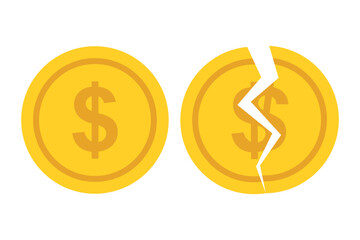 Dollar Coin And Broken Coin Flat