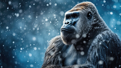 Powerful gorilla experiencing a rare snowy night
