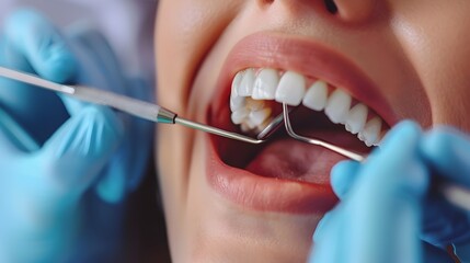 Dentist Examining Patients Teeth with Dental Mirror in Modern Office