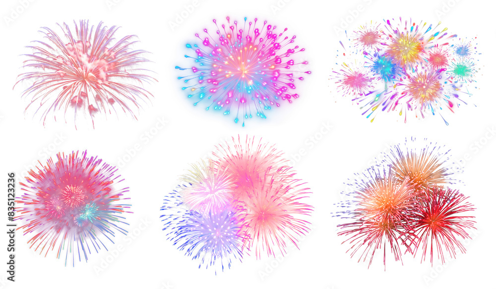 Poster fireworks png element set on transparent background