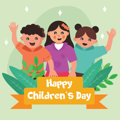 Flat world children's day Instagram post. Vector illustration