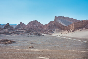 Fototapeta premium View of the Moon Valley (Valle de la Luna) and it's amphitheater at the Atacama Desert - Atacama, Chile