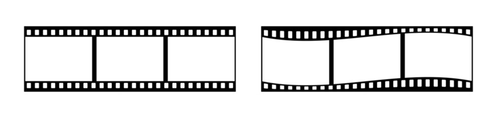 35mm film strip vector design with 3 frames on white background. Black film reel symbol illustration to use for photography, television, cinema, photo frame.