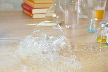 captivating experiment with soap bubbles, exploring magical world of soap foam and science, passion...