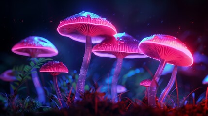 Mushrooms, neon style art, 16:9