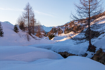 beautiful alpine landscape covered with snow