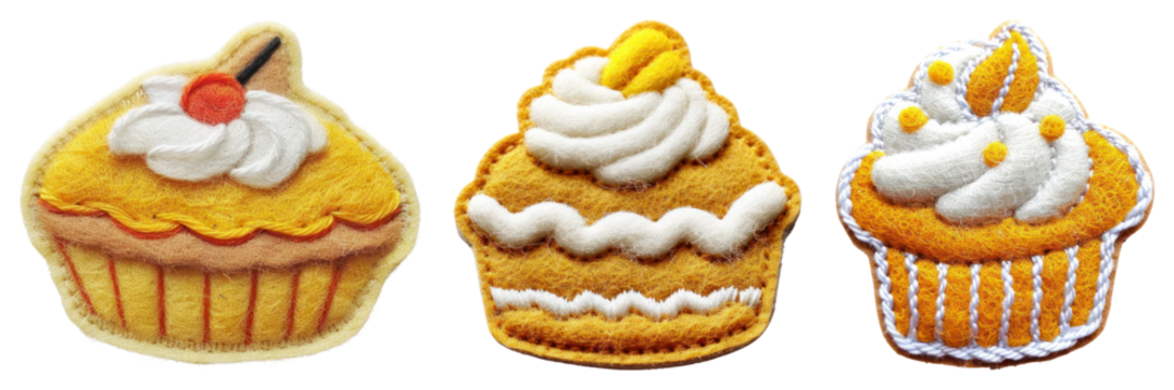 Cute, patch cake sticker png element set on transparent background