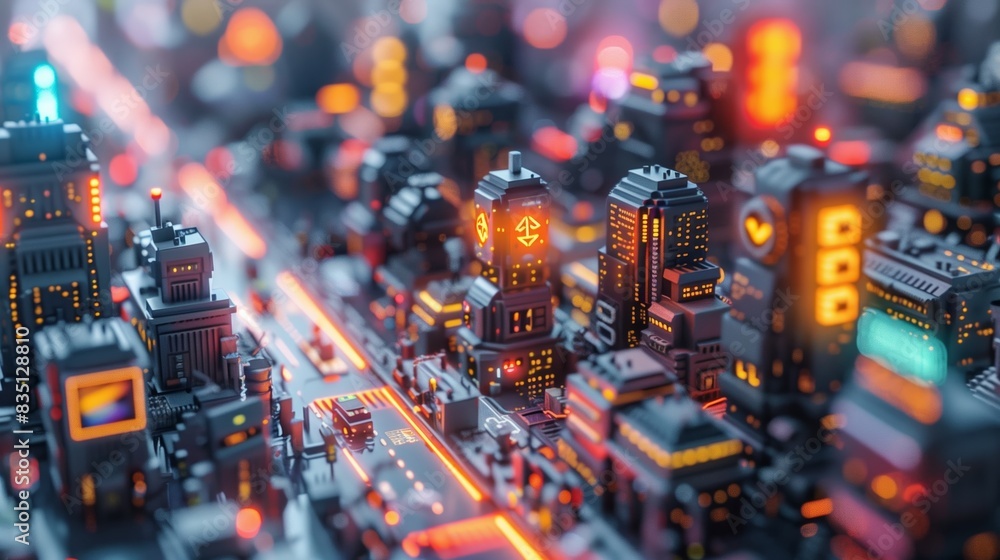 Aufkleber futuristic circuit board with glowing components in a dimly lit laboratory setting
