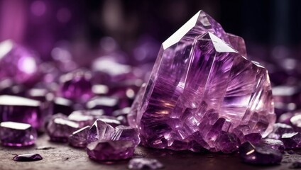 Fototapeta premium Radiant Purple Amethyst Crystal A Captivating Gemstone Radiating Elegance and Serenity.