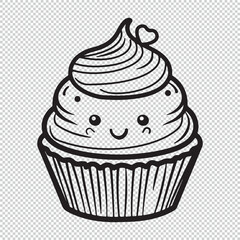 Cupcake doodle design, black vector illustration on transparent background