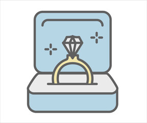 Jewelry logo of ring in jewellery box design templates in trendy linear and minimal style. Vector emblems