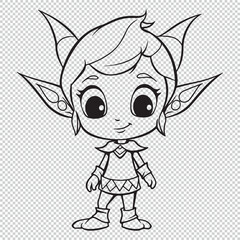 Cute elf cartoon character, black vector illustration on transparent background