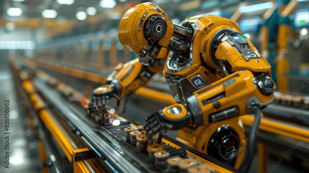 Poster manufacturing industry that uses robots to help in production modern technology concepts, robots, re