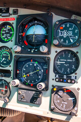 dials and gauges in a helicopter plane cockpit