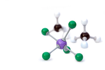 Simulate Shape of covalent molecules on white background. Soft and selective focus.