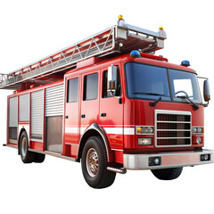 A bright red fire truck equipped with a ladder, prepared for emergency situations