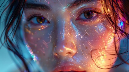 Intriguing Digital Portrait of a Woman Amidst Futuristic Lights at Night