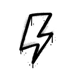 Urban graffiti lightning power symbol in black over white. Spray textured hand drawn vector illustration. © LanaSham