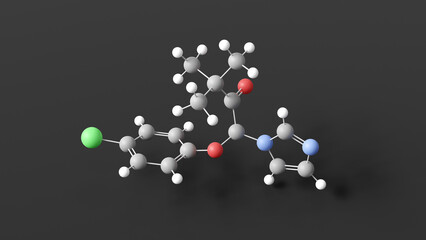 climbazole molecular structure, antifungal agent, ball and stick 3d model, structural chemical formula with colored atoms