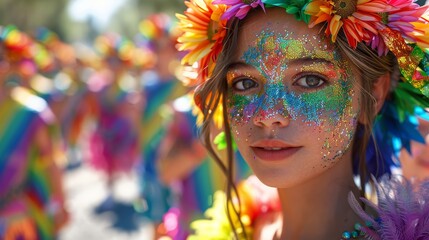 Naklejka premium Pride Festival: LGBTQ+ Pride Festival, a drive for acceptance Rainbow flag symbol fluttering, celebration, equality.